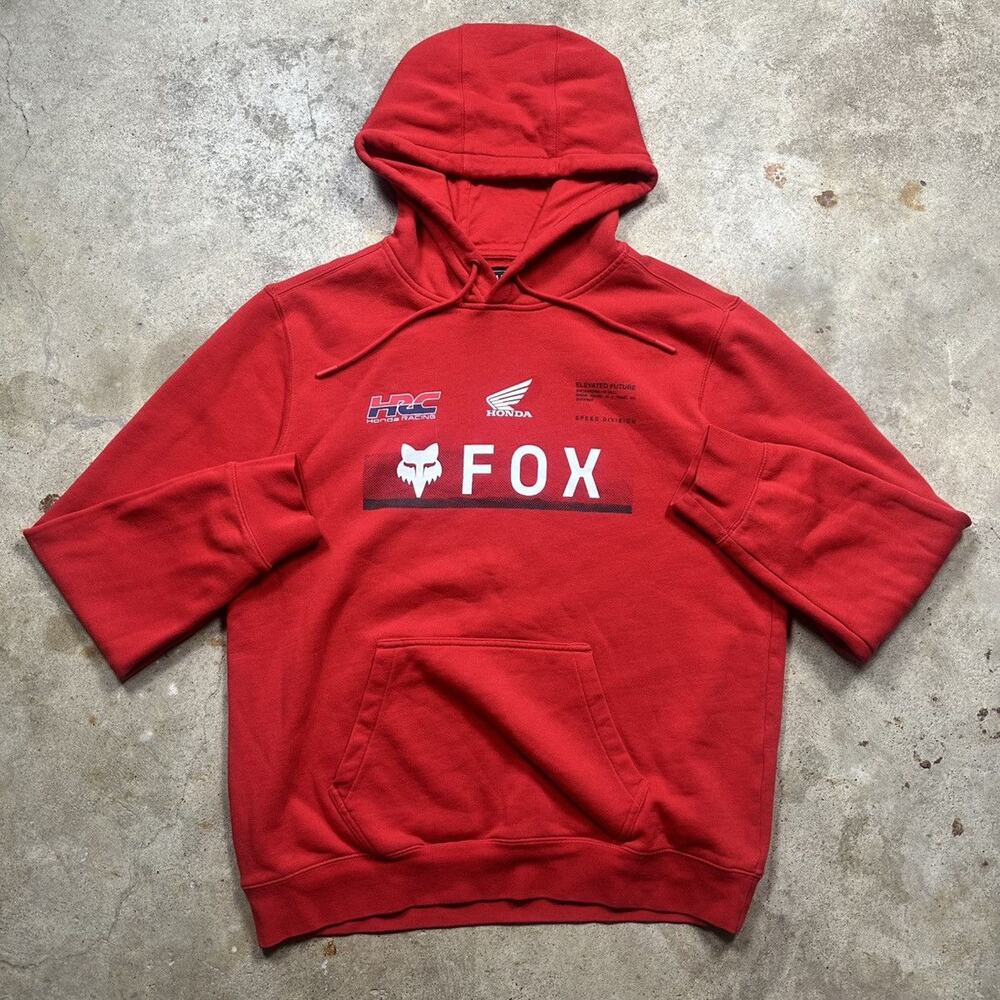 Fox Racing x Honda Y2K Motocross Red Hoodie Sweatshirt Size L